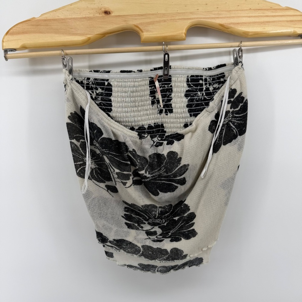 Free People Intimately Floral Smocked Tube Top Cream Black OB1704281 Large